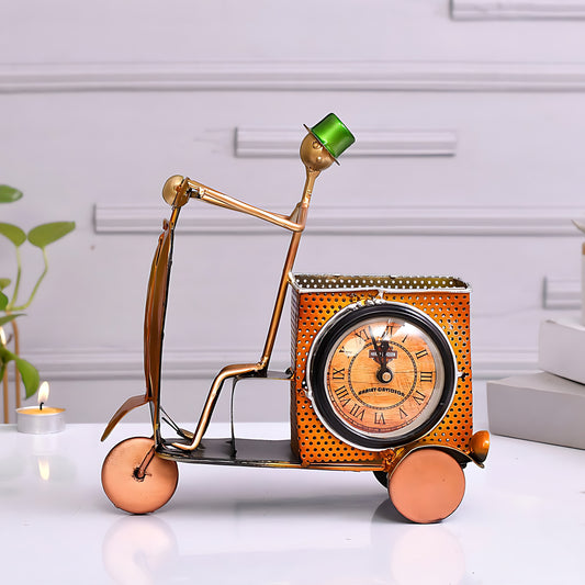 YELLOW SCOOTER PEN STAND WITH CLOCK