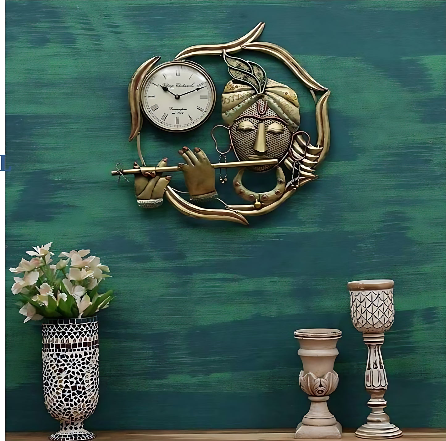 Handcrafted | Home Decor | Antique Krishna Wall Clock